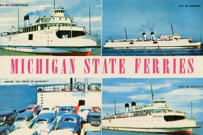 Four Michigan State Ferries 1950S Straits Of Mackinac